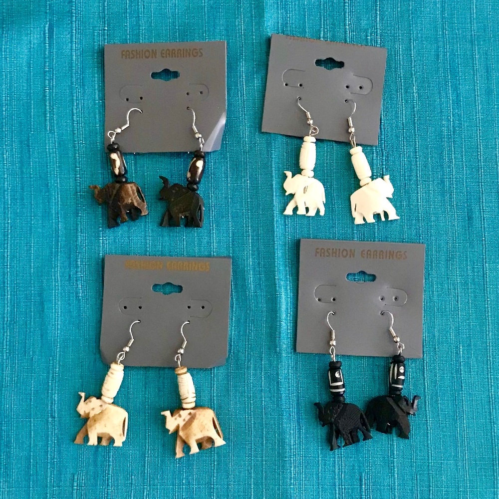 Wooden Elephant HANDMADE Earrings